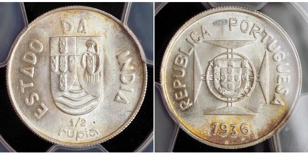 1/2 Rupee 葡屬印度 (1505 - 1961) 銀 