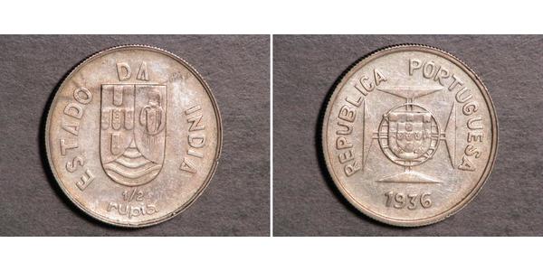1/2 Rupee 葡屬印度 (1505 - 1961) 銀 
