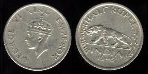 1/2 Rupee 英属印度 (1858 - 1947) 镍 乔治六世 (1895-1952)