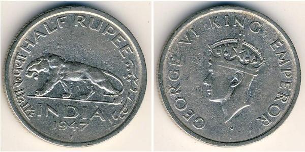 1/2 Rupee 英属印度 (1858 - 1947) 镍 乔治六世 (1895-1952)