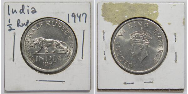 1/2 Rupee 英属印度 (1858 - 1947) 镍 乔治六世 (1895-1952)