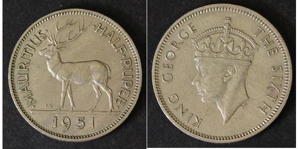 1/2 Rupee Mauritius 銅/镍 