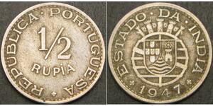 1/2 Rupee 葡屬印度 (1505 - 1961) 銅/镍 