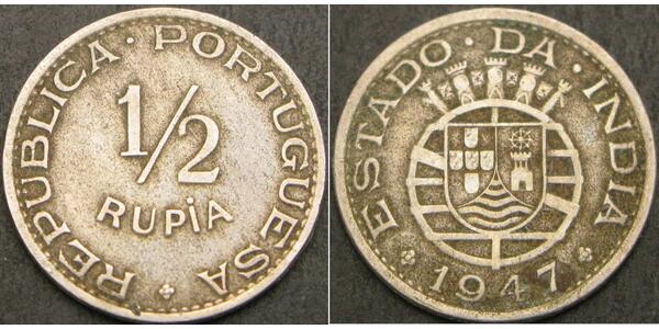 1/2 Rupee 葡屬印度 (1505 - 1961) 銅/镍 