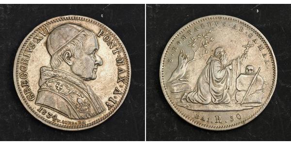 1/2 Scudo / 50 Baiocco 教皇国 (754 - 1870) 銀 