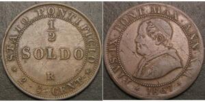 1/2 Soldo Estados Pontificios (752-1870) Cobre Pío IX (1792- 1878)