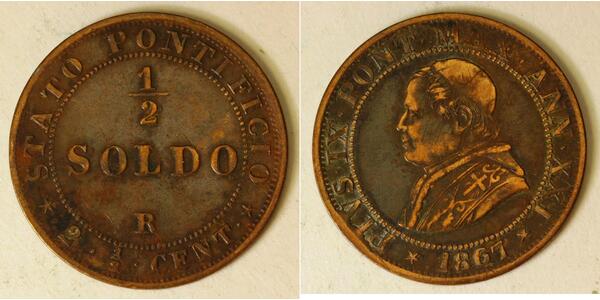 1/2 Soldo Estados Pontificios (752-1870) Cobre Pío IX (1792- 1878)