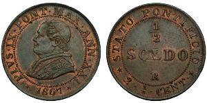 1/2 Soldo Papal States (752-1870) Copper Pope Pius IX (1792- 1878)