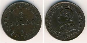 1/2 Soldo Papal States (752-1870) Copper Pope Pius IX (1792- 1878)