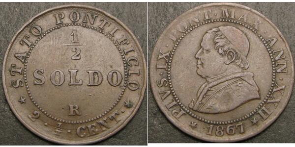 1/2 Soldo Kirchenstaat (752-1870) Kupfer Pius IX (1792- 1878)