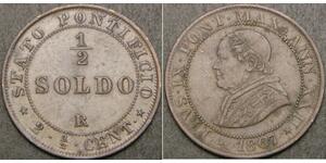 1/2 Soldo 教皇国 (754 - 1870) 銅 Pope Pius IX (1792- 1878)