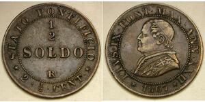 1/2 Soldo 教皇国 (754 - 1870) 銅 Pope Pius IX (1792- 1878)