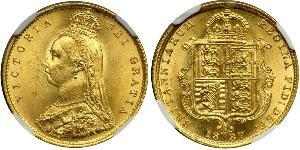 1/2 Sovereign Regno Unito  Oro Vittoria (1819 - 1901)