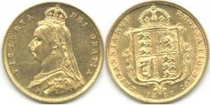 1/2 Sovereign Regno Unito  Oro Vittoria (1819 - 1901)