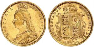 1/2 Sovereign Regno Unito  Oro Vittoria (1819 - 1901)