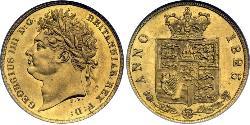 1/2 Sovereign 大不列颠及爱尔兰联合王国 (1801 - 1922) 金 喬治四世 (1762-1830)