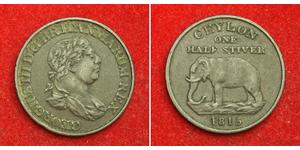 1/2 Stiver Sri Lanka/Ceylon / 大不列颠及爱尔兰联合王国 (1801 - 1922) 銅 喬治三世 (1738-1820)