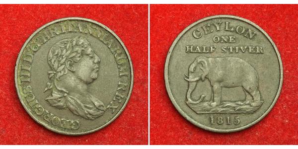1/2 Stiver Sri Lanka/Ceylon / 大不列颠及爱尔兰联合王国 (1801 - 1922) 銅 喬治三世 (1738-1820)