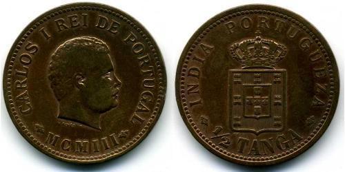 1/2 Tanga India portuguesa (1510-1961) Cobre Carlos I de Portugal (1863-1908)