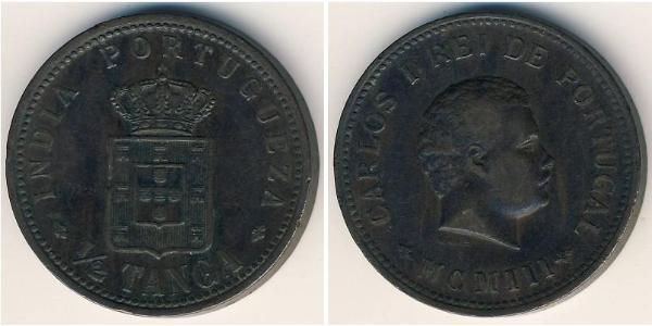 1/2 Tanga Portuguese India (1510-1961) Copper Carlos I of Portugal (1863-1908)