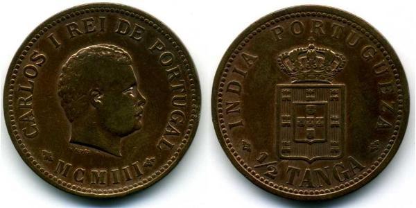 1/2 Tanga Portuguese India (1510-1961) Copper Carlos I of Portugal (1863-1908)