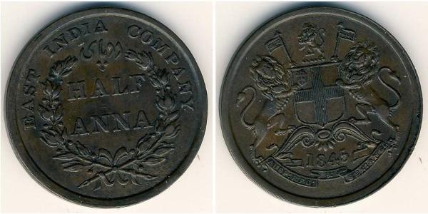 1/2 Анна Британська Індія (1858-1947) Мідь 
