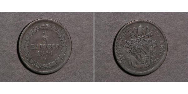 1/2 Байокко Папская область (752-1870) Медь Пий IX (1792- 1878)