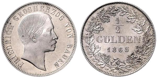 1/2 Гульден Велике герцогство Баден (1806-1918) Срібло Frederick I, Grand Duke of Baden (1826 - 1907)
