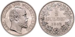 1/2 Гульден Королівство Вюртемберг Срібло Charles I of Württemberg
