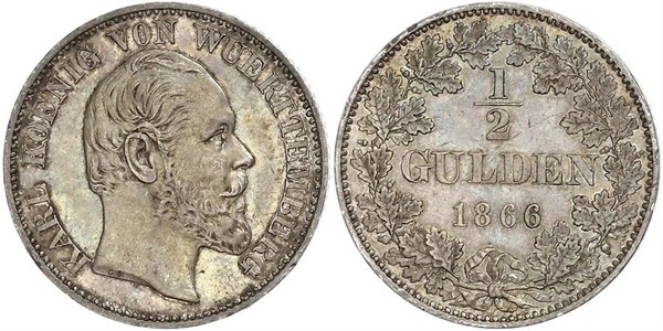 1/2 Гульден Королівство Вюртемберг Срібло Charles I of Württemberg