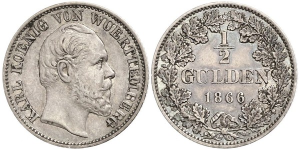 1/2 Гульден Королівство Вюртемберг Срібло Charles I of Württemberg