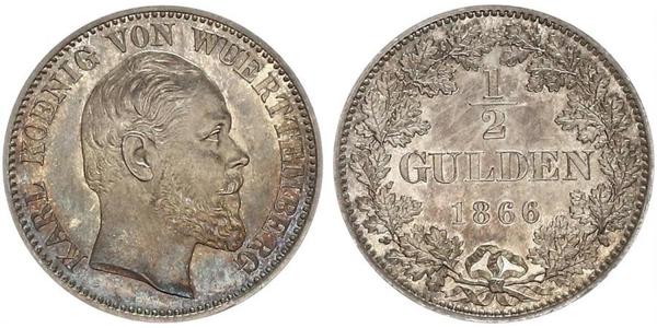 1/2 Гульден Королівство Вюртемберг Срібло Charles I of Württemberg