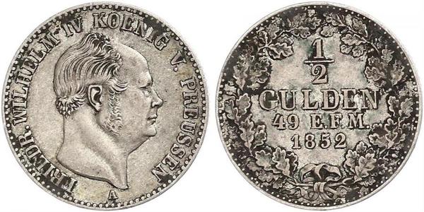1/2 Гульден Королівство Пруссія (1701-1918) Срібло Фрідріх Вільгельм IV (1795 - 1861)