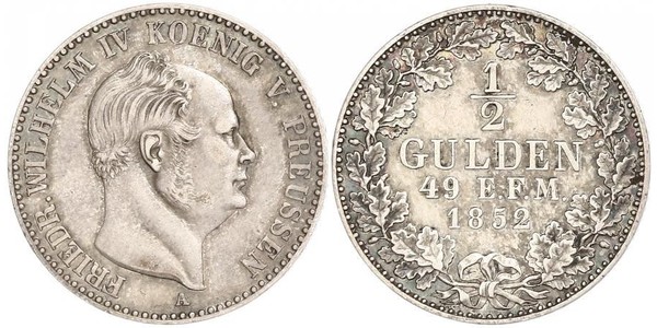 1/2 Гульден Королівство Пруссія (1701-1918) Срібло Фрідріх Вільгельм IV (1795 - 1861)