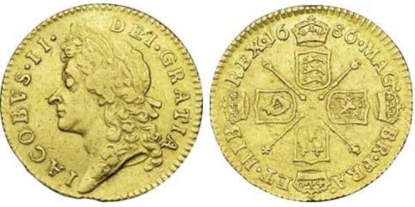 1/2 Гінея Королівство Англія (927-1649,1660-1707) Золото Яків II (1633-1701)
