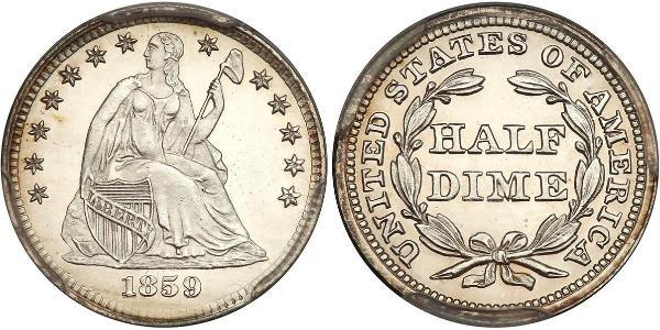 1/2 Дайм / 5 Цент США (1776 - ) Мідь/Срібло 