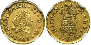1/2 Ескудо Іспанська Імперія (1700 - 1808) Золото Фердинанд VI  король Іспаніі (1713-1759)