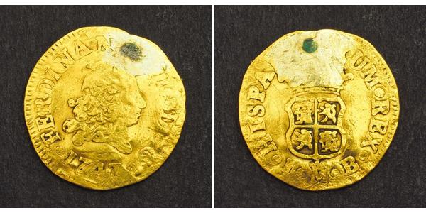 1/2 Ескудо Іспанська Імперія (1700 - 1808) Золото Фердинанд VI  король Іспаніі (1713-1759)