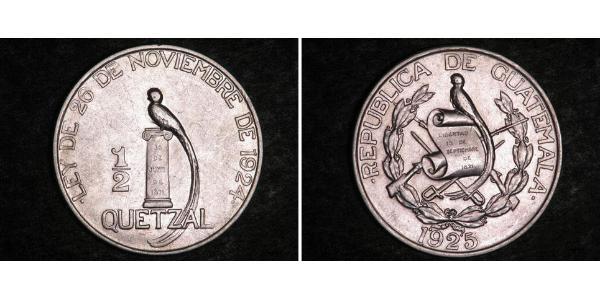 1/2 Кетцаль Республика Гватемала (1838 - ) Серебро 