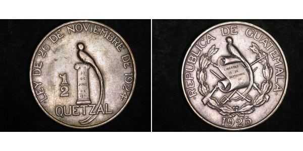 1/2 Кетцаль Республіка Ґватемала (1838 - ) Срібло 