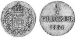 1/2 Крейцер Королевство Бавария (1806 - 1918) Медь Максимилиан II (король Баварии)(1811 - 1864)