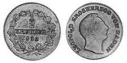 1/2 Крейцер Велике герцогство Баден (1806-1918) Мідь Leopold, Grand Duke of Baden (1790 – 1852)