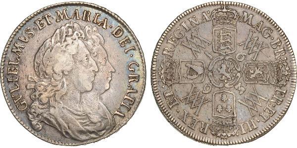 1/2 Крона(английская) Королевство Англия (927-1649,1660-1707) Серебро Вильгельм III (1650-1702)