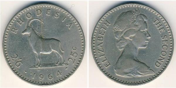 1/2 Крона(английская) / 25 Цент Родезия (1965 - 1979) Никель/Медь 