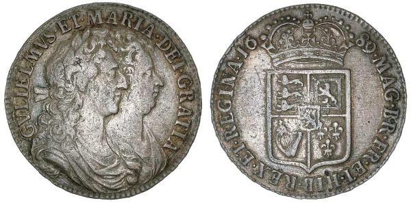 1/2 Крона(англійська) Королівство Англія (927-1649,1660-1707) Срібло Вільгельм III (1650-1702)