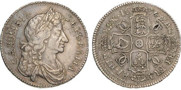 1/2 Крона(англійська) Королівство Англія (927-1649,1660-1707) Срібло Карл II (1630-1685)