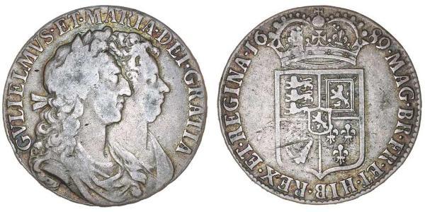 1/2 Крона(англійська) Королівство Англія (927-1649,1660-1707) Срібло Вільгельм III (1650-1702)
