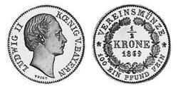 1/2 Крона Королевство Бавария (1806 - 1918) Золото Людвиг II (король Баварии)(1845 – 1886)