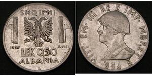 1/2 Лек Королевство Албании (1939-1943) Нержавеющая сталь Виктор Эммануил III (1869 - 1947)