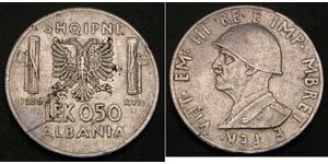 1/2 Лек Королевство Албании (1939-1943) Нержавеющая сталь Виктор Эммануил III (1869 - 1947)